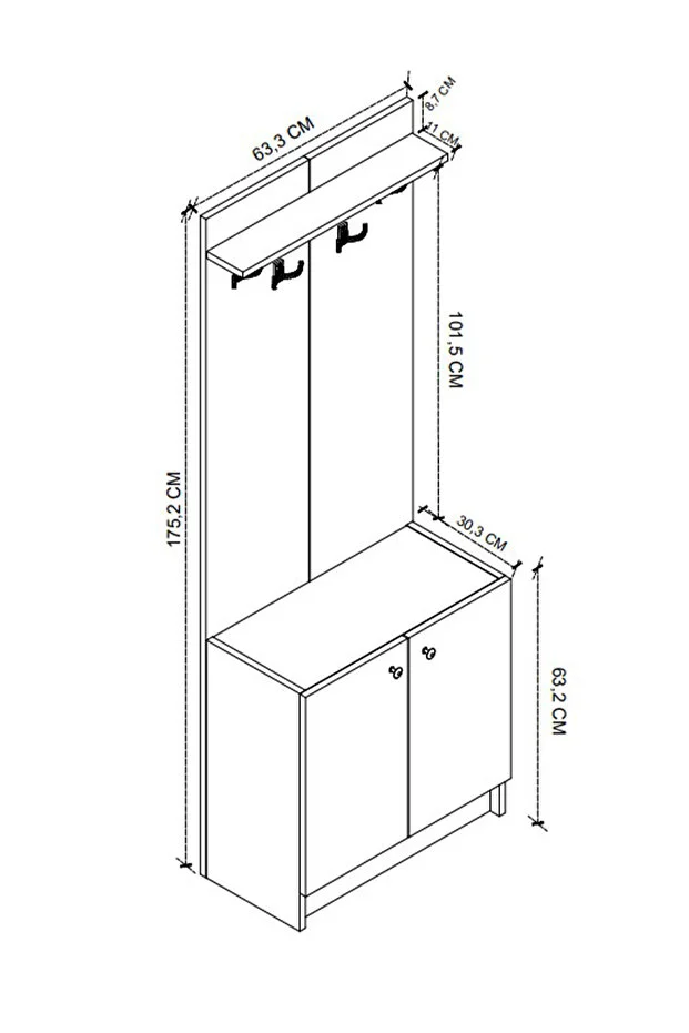 2 Kapaklı Portmanto Elbise Askılığı Vestiyer Ayakkabılık Askılık Güneş Beyaz